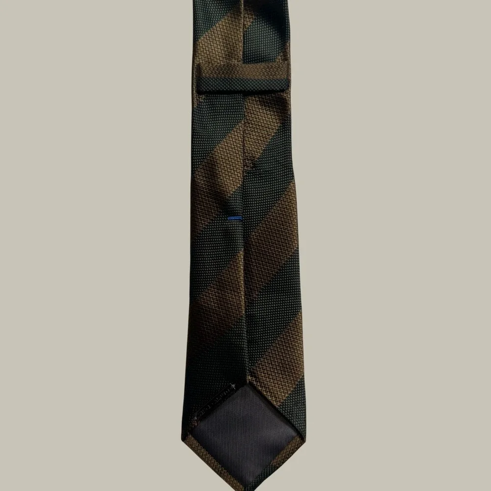 Vince Camuto Mens Silk Necktie Brown Green Diagonal Striped Textured Handmade